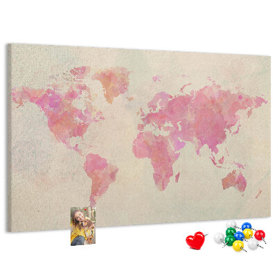 Kurkbord wereldkaart in pastel aquarelstijl