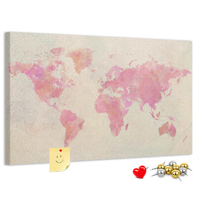 Kurkbord wereldkaart in pastel aquarelstijl