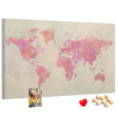 Kurkbord wereldkaart in pastel aquarelstijl