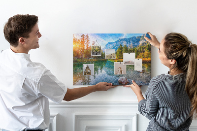 Kurk prikbord met een schilderachtig berglandschap en een meer