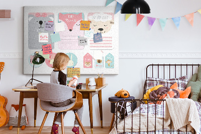 Kurk prikbord met gekleurde briefjes en schattige dieren