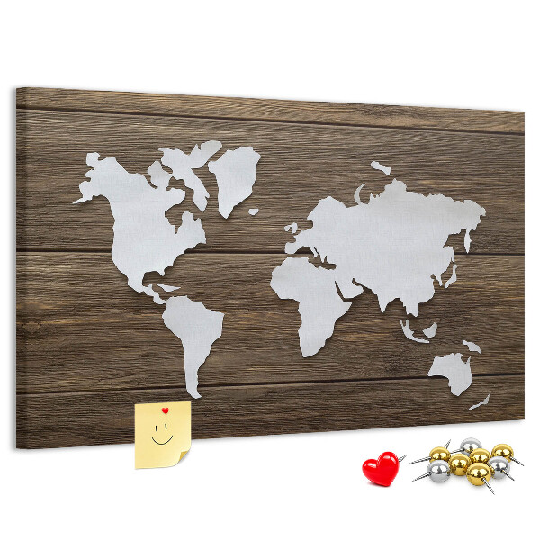 Kurk prikbord met een wereldkaart op een houten achtergrond