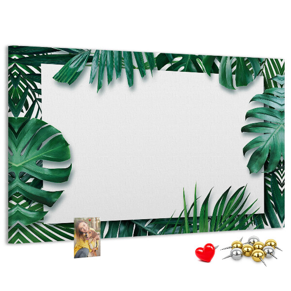 Kurken prikbord met een motief van tropische groene bladeren