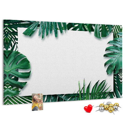Kurken prikbord met een motief van tropische groene bladeren