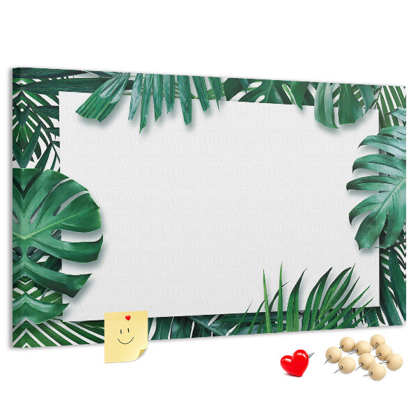 Kurken prikbord met een motief van tropische groene bladeren