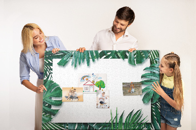 Kurken prikbord met een motief van tropische groene bladeren