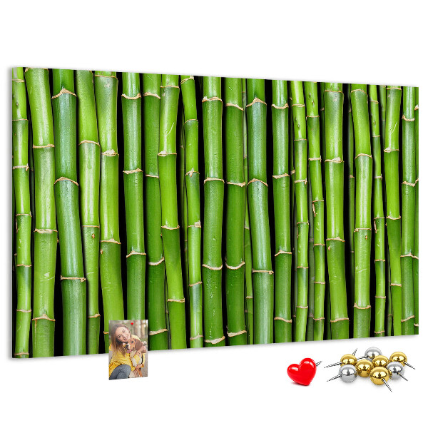 Prikbord met groene bamboestengels in natuurlijke schikking