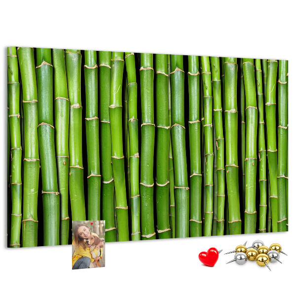 Prikbord met groene bamboestengels in natuurlijke schikking