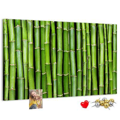 Prikbord met groene bamboestengels in natuurlijke schikking