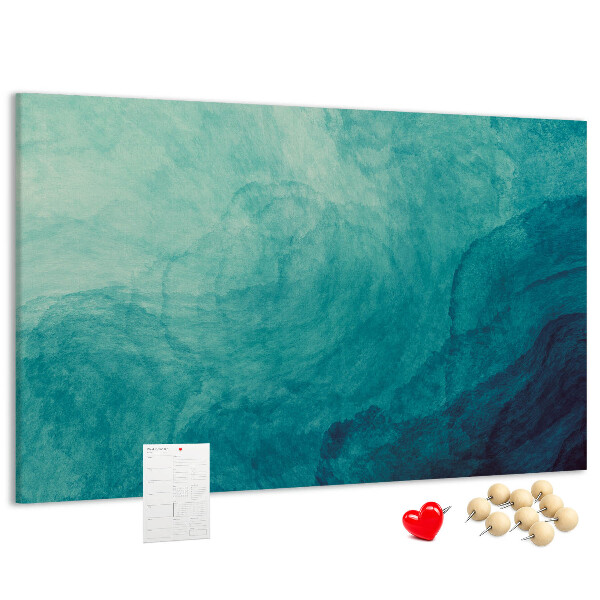 Kurk prikbord met een afbeelding van blauwe golven in een vredige compositie