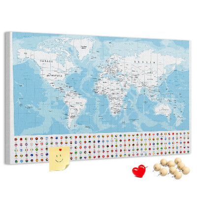 Prikbord wereldkaart met gekleurde spelden