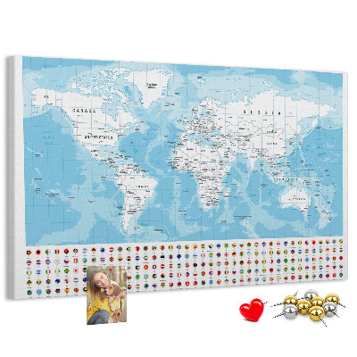 Prikbord wereldkaart met gekleurde spelden