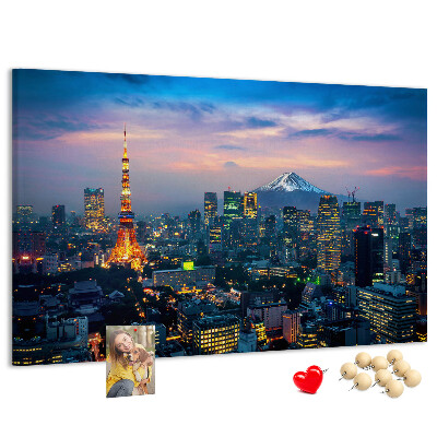 Prikbord zonsondergang boven Tokio met de Fuji op de achtergrond