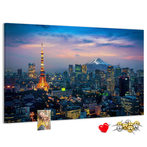 Prikbord zonsondergang boven Tokio met de Fuji op de achtergrond