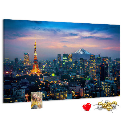 Prikbord zonsondergang boven Tokio met de Fuji op de achtergrond
