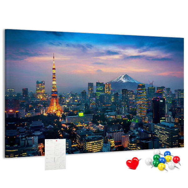 Prikbord zonsondergang boven Tokio met de Fuji op de achtergrond