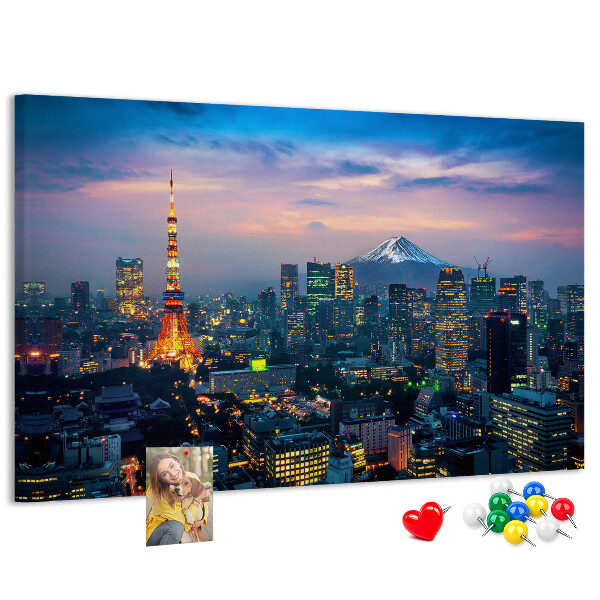 Prikbord zonsondergang boven Tokio met de Fuji op de achtergrond
