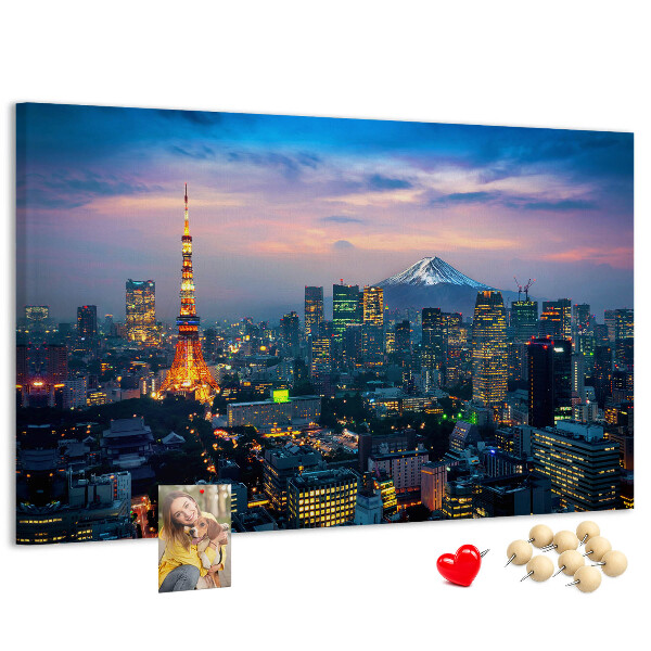 Prikbord zonsondergang boven Tokio met de Fuji op de achtergrond