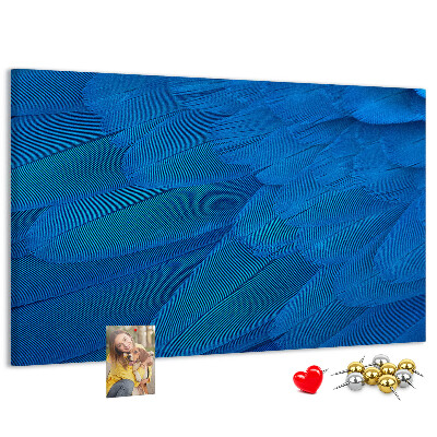 Kurken prikbord met blauwe veren en verfijnde details