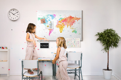 Kurkbord wereldkaart kleurrijke uitvoering in aquarel