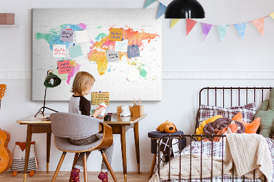 Kurkbord wereldkaart kleurrijke uitvoering in aquarel