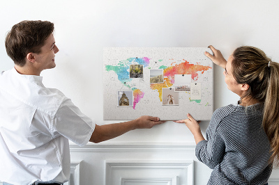 Kurkbord wereldkaart kleurrijke uitvoering in aquarel