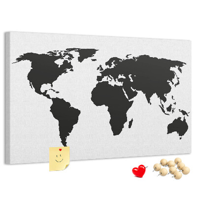 Prikbord met een zwarte wereldkaart als muurdecoratie