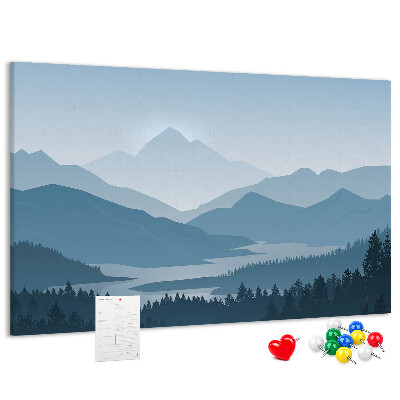 Kurkbord berglandschap in verschillende tinten blauw
