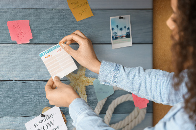 Prikbord met afbeelding van zeegezicht met schelpen en touw