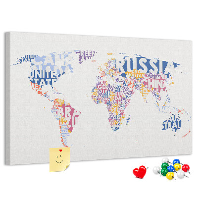 Prikbord wereldkaart met landnamen