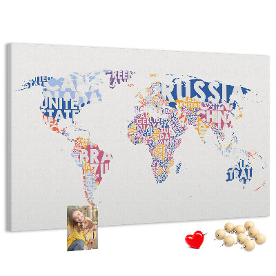 Prikbord wereldkaart met landnamen