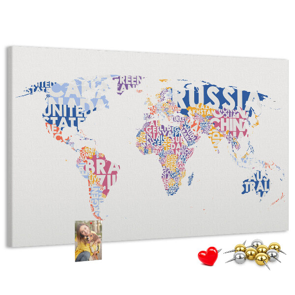 Prikbord wereldkaart met landnamen