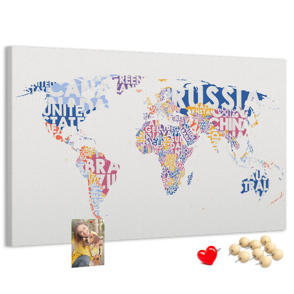 Prikbord wereldkaart met landnamen