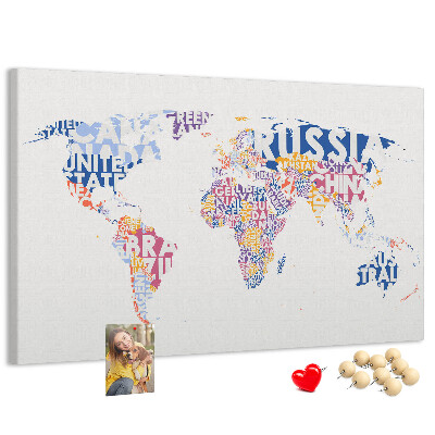 Prikbord wereldkaart met landnamen