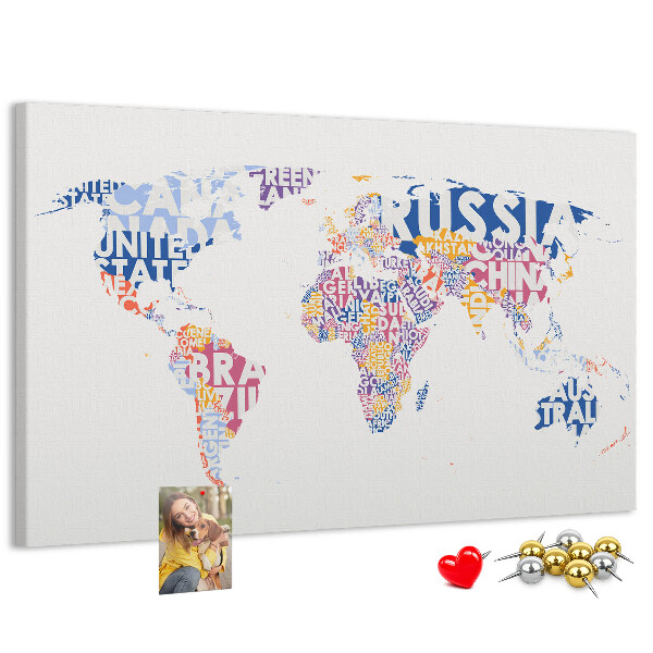 Prikbord wereldkaart met landnamen