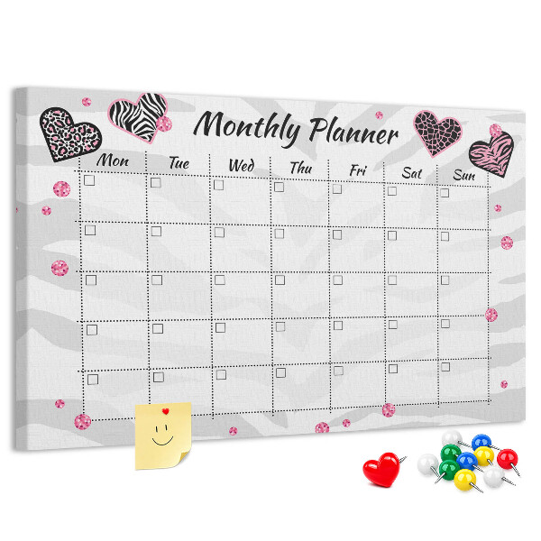 Kurk prikbord maandplanner met hartjes en patronen