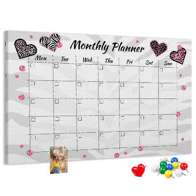 Kurk prikbord maandplanner met hartjes en patronen
