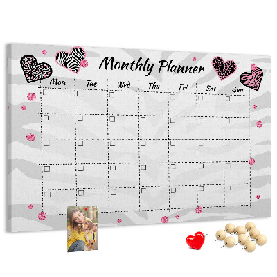 Kurk prikbord maandplanner met hartjes en patronen