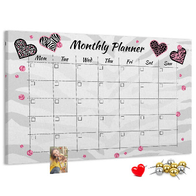 Kurk prikbord maandplanner met hartjes en patronen