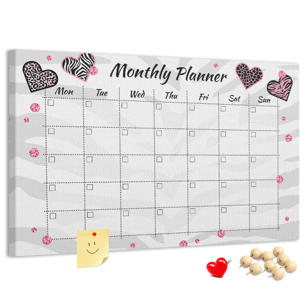 Kurk prikbord maandplanner met hartjes en patronen