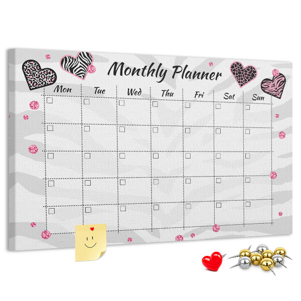 Kurk prikbord maandplanner met hartjes en patronen