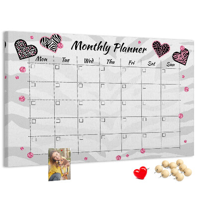 Kurk prikbord maandplanner met hartjes en patronen
