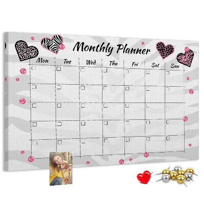 Kurk prikbord maandplanner met hartjes en patronen