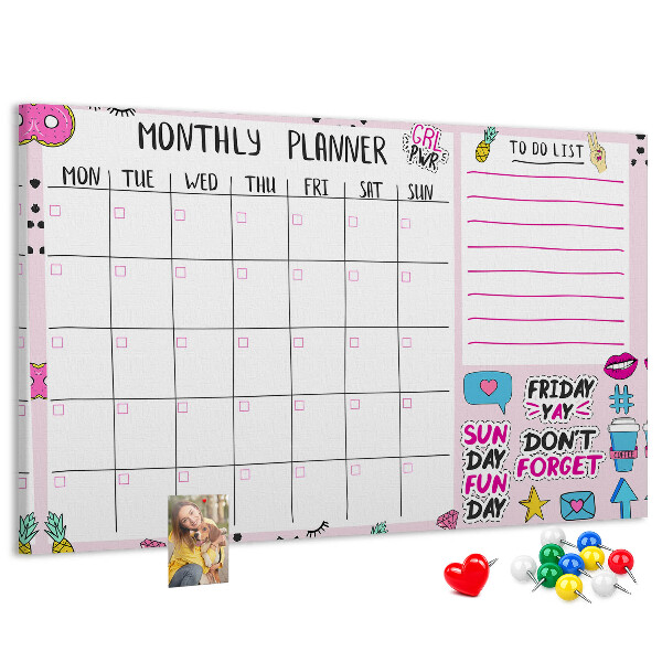 Kurkbord kleurrijke maandplanner met motieven