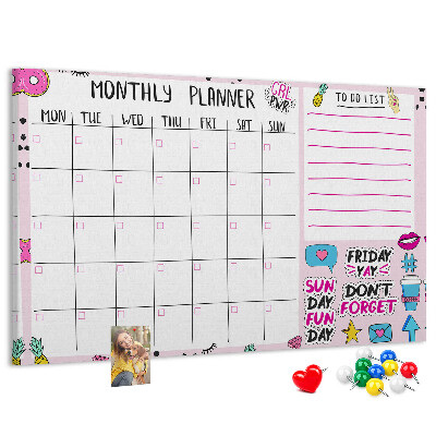 Kurkbord kleurrijke maandplanner met motieven