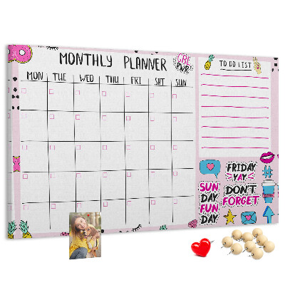 Kurkbord kleurrijke maandplanner met motieven