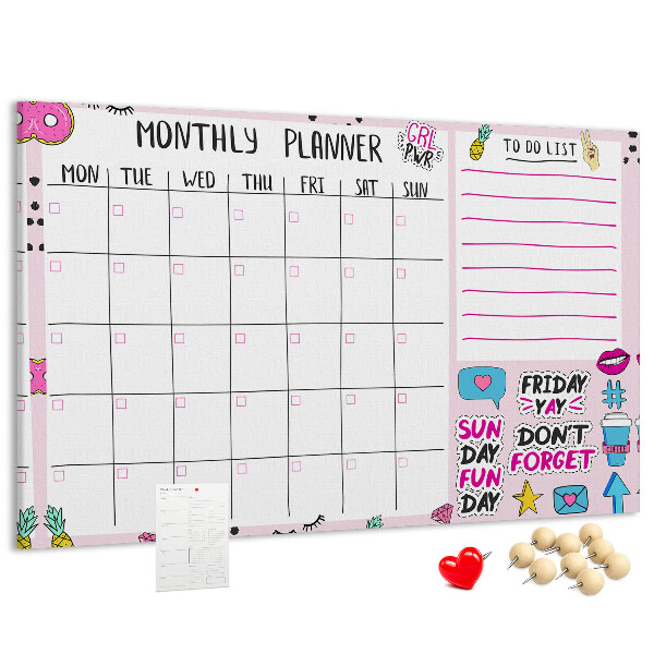 Kurkbord kleurrijke maandplanner met motieven
