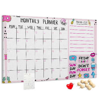 Kurkbord kleurrijke maandplanner met motieven
