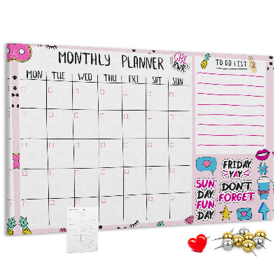 Kurkbord kleurrijke maandplanner met motieven