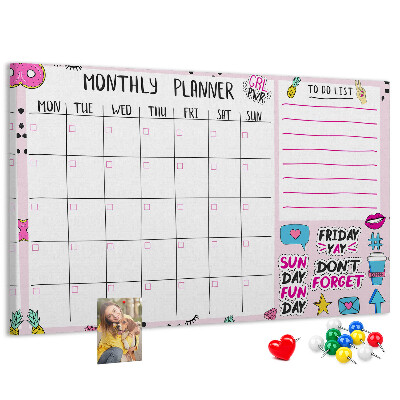 Kurkbord kleurrijke maandplanner met motieven